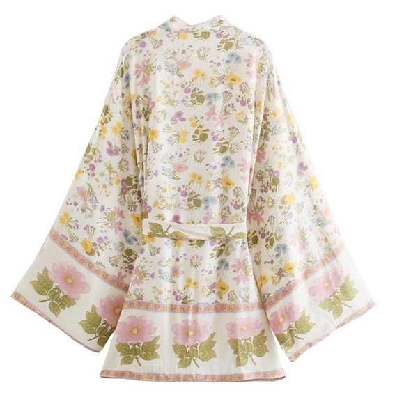 Spring Meadows Boho Floral Short Open Kimono Wrap - Picture 2 of 6